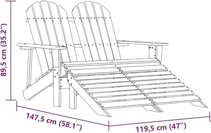 Pink 2-Seater Adirondack Outdoor Patio Chair with Detachable Ottomans, Solid Fir Wood 58.1 x 47 x 35.2 in, Ergonomic Garden Lounge Seat for Balcony, Poolside & Lawn