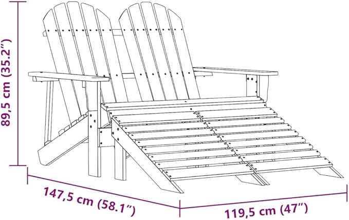 2-Seater Adirondack Chair with Detachable Ottomans, Solid Fir Wood Outdoor Patio Loveseat - Photo 2