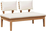 Garden Bench Set 2 pcs Cream and Brown Solid Teak Wood Modern Rectangular Design for Garden and Patio Use - Photo 4