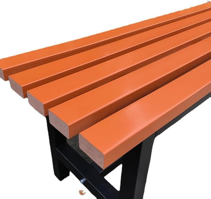 Generic Outdoor Metal Garden Bench with Backrest, Orange, for Patio, Deck, Yard, Lawn (light coffee color, L 150 x W 37 x H 45)
