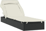 Foldable Sunbed with Adjustable Roof, Modern Black Poly Rattan Outdoor Chaise Lounge for Poolside, Garden, Patio - Photo 2