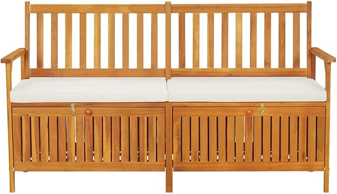 Bench Brown Solid Acacia Wood, Patio Bench Outdoor Seating for Balcony Courtyard 100% Polyester Medium