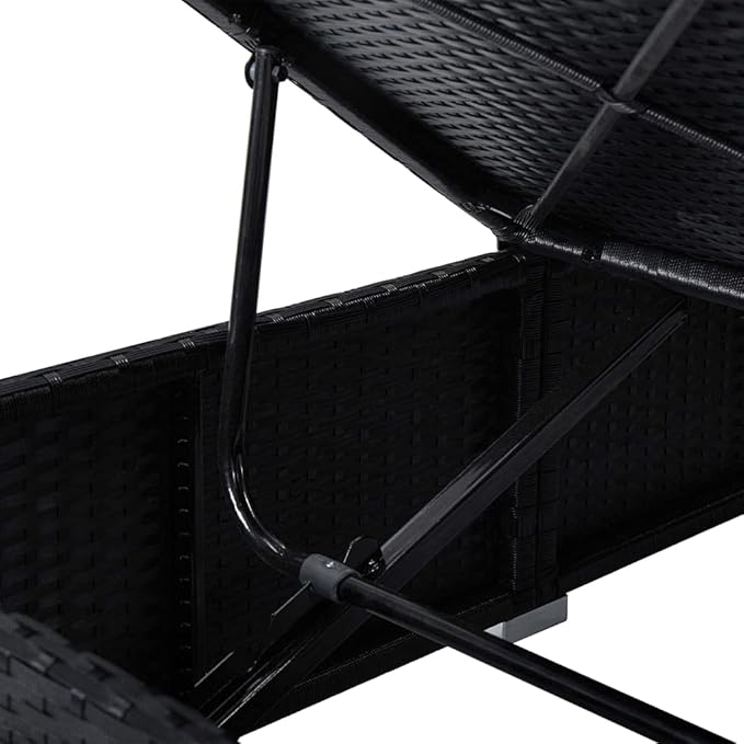 Black PE Rattan Outdoor Lounge Chair with Canopy 23.6x76.8x43.3 in, Powder-Coated Steel Frame, Adjustable Backrest - Photo 8