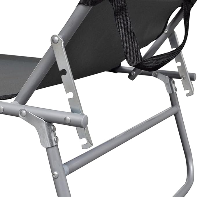 Gray Folding Sunlounger, 74.2" Aluminum Chaise w/Adjustable Backrest, UV Resilient Poolside Recliner - Photo 6