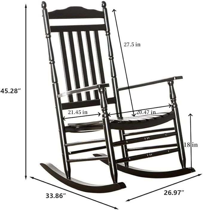 Outdoor Patio Rocking Chairs Set of 2 Porch Wooden Comfy Rockers for Adult Furniture Indoor Outside Camping Balcony Garden Backyard Lawn and Bistro, Black