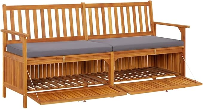 Garden Bench Deck Bench Storage Bench with Cushion 66.9" Solid Wood Acacia