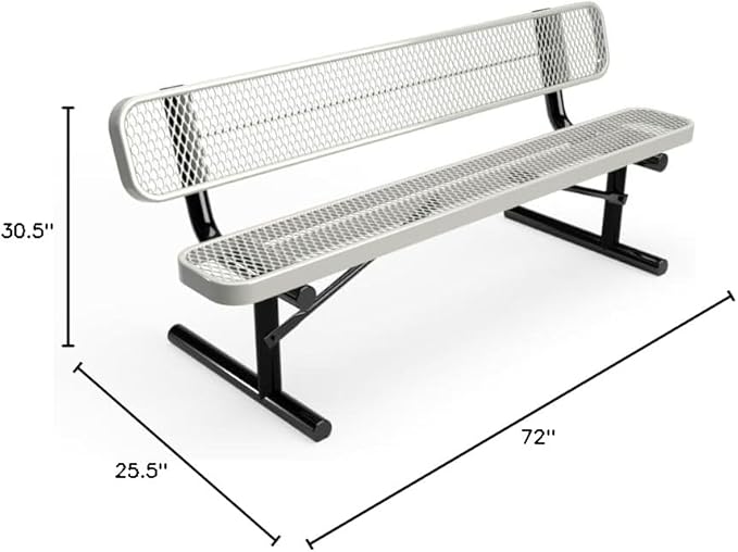 COATEDOUTDOORFURNITURE Coated Outdoor Furniture Heavy-Duty Portable Outdoor Bench Thermoplastic Coated, Expanded Metal, Commercial-Grade Seating, Made in America (Portable with Back, 6 Ft, Grey)