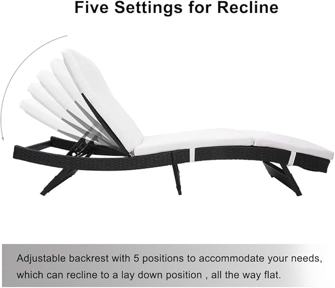 VINGLI Adjustable Patio Wicker Chaise Lounge Outdoor, Rattan Outdoor Lounge Chair, All Weather Patio Chaise Lounge with Adjustable Backrest and Soft Cushions (Black)