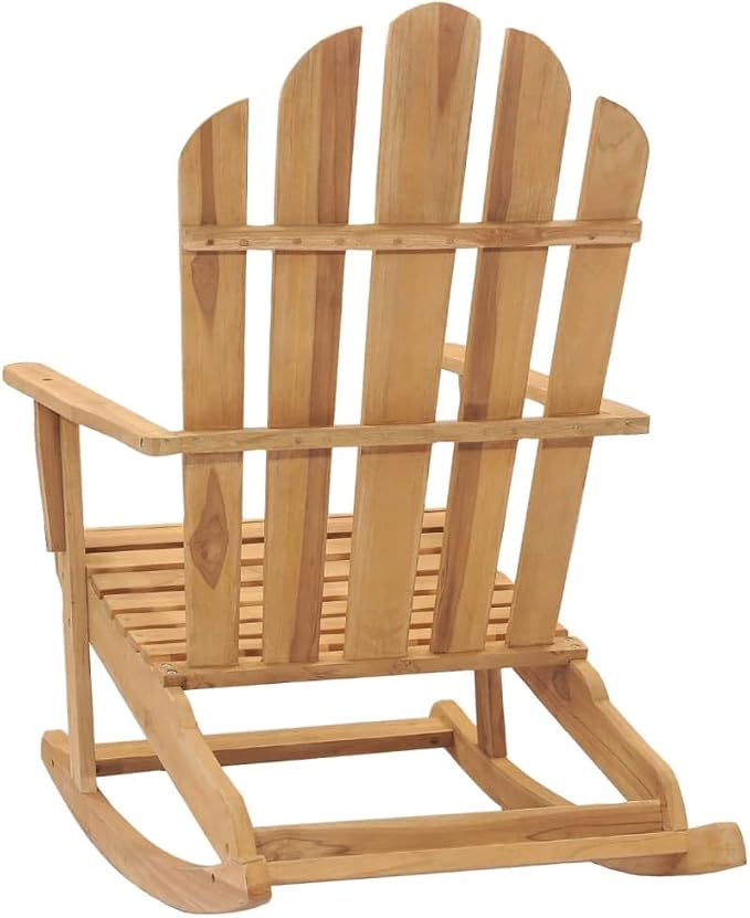 Set of 2 Adirondack Rocking Chairs, Solid Teak Wood Outdoor Rockers with Oiled Finish, Ergonomic Contoured Seat for Patio, Garden, and Balcony, Weather-Resistant Brown Furniture