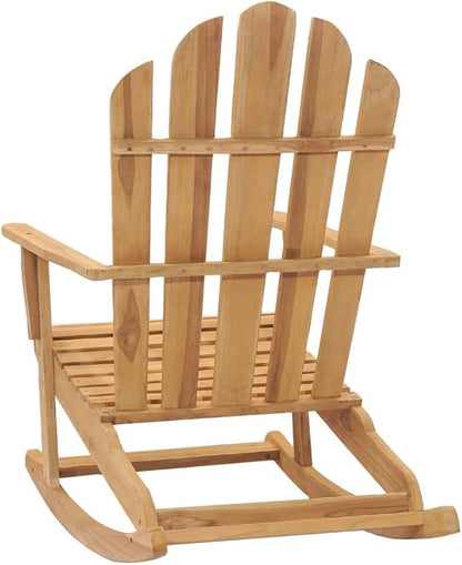 Set of 2 Adirondack Rocking Chairs, Solid Teak Wood Outdoor Rockers with Oiled Finish, Ergonomic Contoured Seat for Patio, Garden, and Balcony, Weather-Resistant Brown Furniture