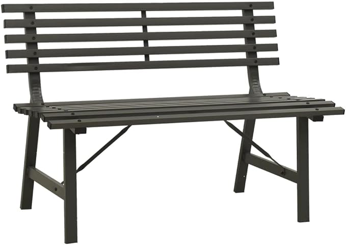 Garden Bench Black Powder-Coated Steel Large Durable Patio Bench Outdoor Benches for Lawn Outdoor