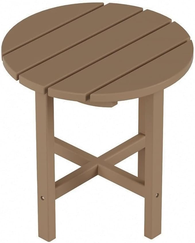 Costaelm Round Outdoor Side Tables, Adirondack Patio Tables for Outside, HDPE Patio End Table Weather Resistant, Balcony Table for Pool, Seaside, Backyard, Porch, Indoor Companion, Weathered Wood