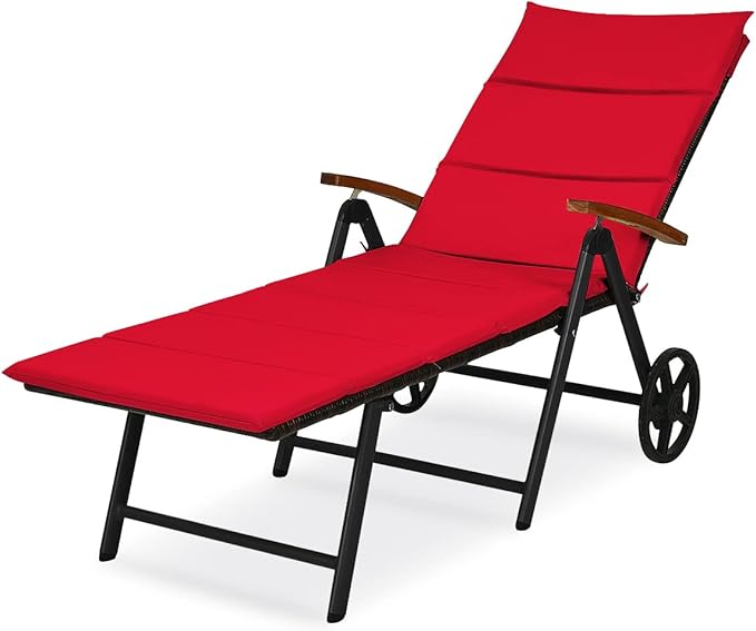 Tangkula Foldable Outdoor Chaise Lounger, Wicker Lounger Chair with Aluminum Black Frame, Wheels for Easy Moving - Photo 9