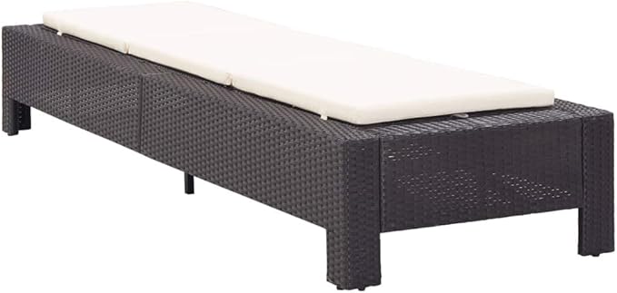 Outdoor Sunbed with Adjustable Backrest, Black PE Rattan Sun Lounger and Cream White Cushion for Patio, Poolside, Garden, Durable Weather-Resistant Chaise Lounge for Relaxing