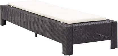 Outdoor Sunbed with Adjustable Backrest, Black PE Rattan Sun Lounger and Cream White Cushion for Patio, Poolside, Garden, Durable Weather-Resistant Chaise Lounge for Relaxing