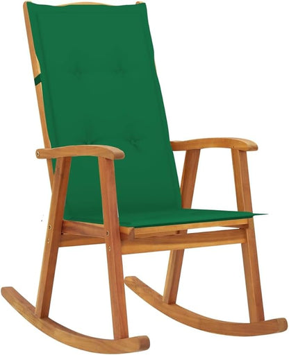 Rocking Chair Solid Acacia Wood 39.4"x22.4"x46.1" Brown Vintage Porch Glider with Cushion for Patio, Balcony, Garden, Living Room