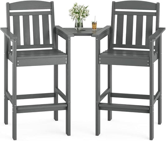 Tall Adirondack Chairs Set of 2, Bar Height Adirondack Chair Patio Barstool, for Balcony, Poolside, Backyard (Grey + POLYETHYLENE)