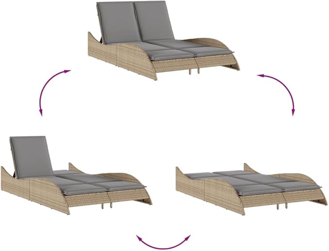 Outdoor Chaise Lounge 80.7"x44.9" Beige PE Rattan Patio Lounge Chair w/Adjustable Backrest & Cushions - Photo 8