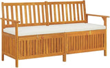 Solid Acacia Wood Storage Bench with Removable Cushion, Brown Indoor Outdoor Furniture for Patio Garden Hall - Photo 1