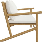 Rustic Bamboo Outdoor Sofa Bench Cream Cushions 45.3 x 29.5 in Weather-Resistant Loveseat for Patio, Balcony - Photo 5
