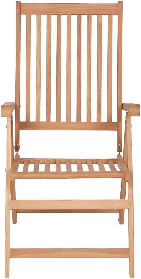 Folding Teak Chairs Set of 4, 28.1x22.4x42.9 in Outdoor Patio Reclining Lounge for Garden Dining, Weather-Ready Reclinable Sun Lounger for Deck Balcony Backyard