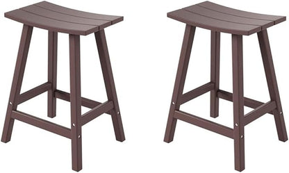 Costaelm All-Weather Bar Stools Set of 2, 24" Height Outdoor Bar Stools, Adirondack Poly Patio Bar Stool for Patio, Deck, Kitchen Counter and Garden, Dark Brown