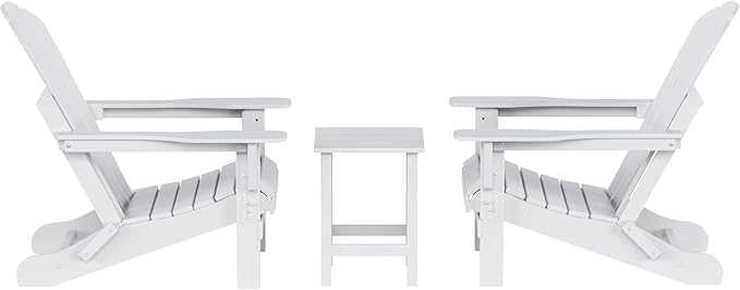 WO WESTIN OUTDOOR HDPE Laguna 3PC Outdoor Poly Adirondack Chair Set with Side Table, White