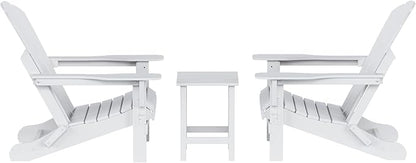 WO WESTIN OUTDOOR HDPE Laguna 3PC Outdoor Poly Adirondack Chair Set with Side Table, White
