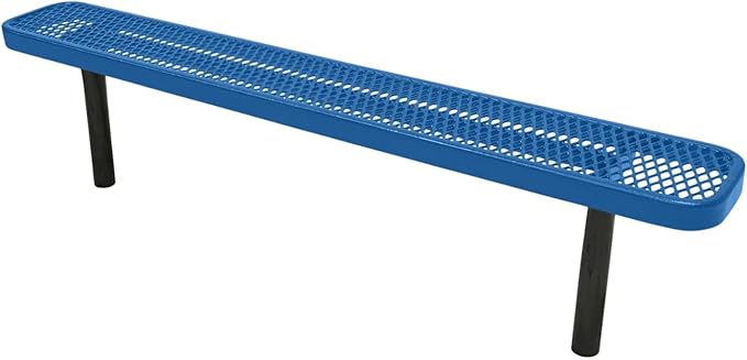 COATEDOUTDOORFURNITURE Heavy-Duty Outdoor Bench Thermoplastic Coated, Expanded Metal, Commercial-Grade Seating, Made in America (Inground Without Back, 6 Ft, Textured Light Blue)