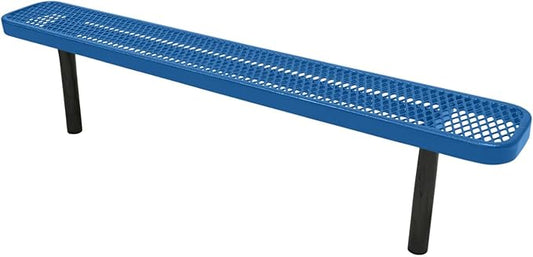 COATEDOUTDOORFURNITURE Heavy-Duty Outdoor Bench Thermoplastic Coated, Expanded Metal, Commercial-Grade Seating, Made in America (Inground Without Back, 6 Ft, Textured Light Blue)