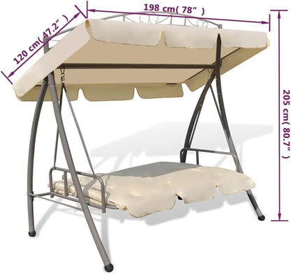 Outdoor Garden Swing Seat with Canopy, Convertible Bench Chair for Patio Porch Backyard, Large 2-Person Powder-Coated Metal Swing, Sand White
