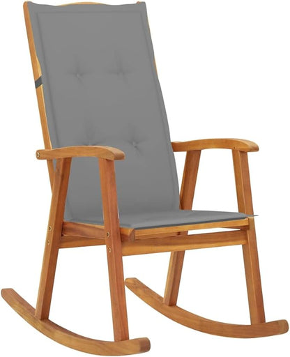 Solid Acacia Wood Rocking Chair with Waterproof Cushions for Indoor and Outdoor Use, Natural Wood Finish Vintage Design, 39.4" Deep 22.4" Wide 46.1" High, Durable