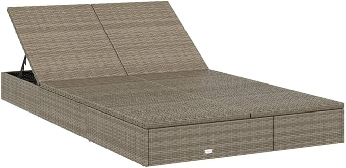 2-Person Grey PE Rattan Chaise Lounge, 79"x43" Steel Frame Poolside Sunbed, Adjustable Backrest, Removable Cushions - Photo 3