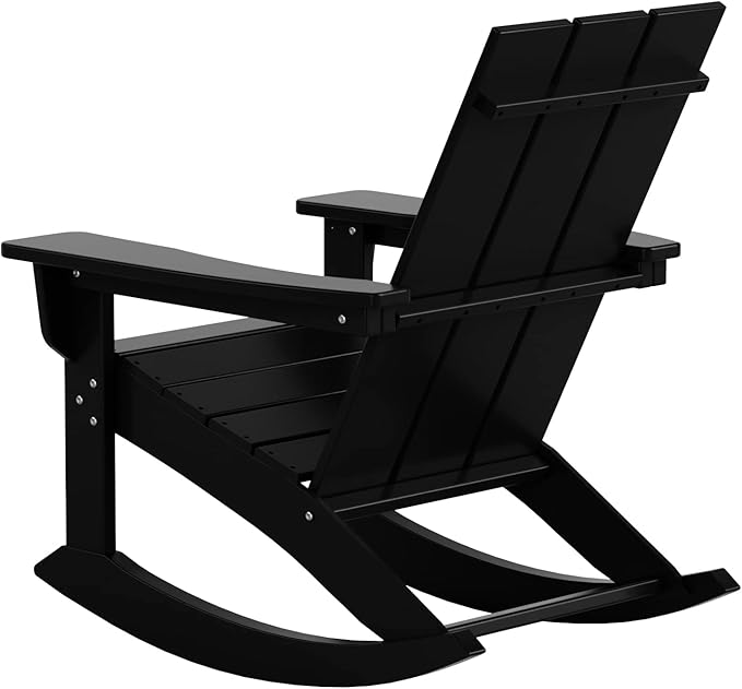 WestinTrends Ashore Patio Rocking Chairs Set of 2, All Weather Poly Lumber Plank Adirondack Rocker Chair, Modern Farmhouse Black Rocking Chairs for Porch Garden Backyard and Indoor