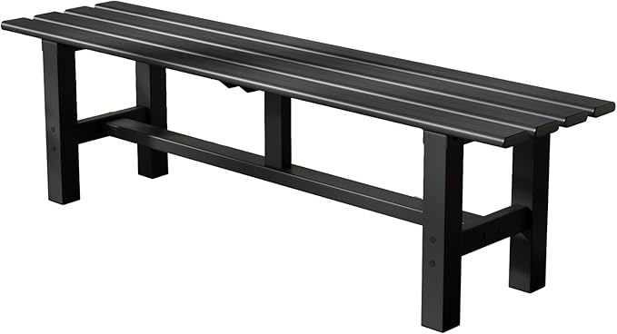 TECSPACE 59 Inches Aluminum Outdoor Weatherproof Bench Backless, 330 LBS Bearing Capacity Garden Porch Bench, Black