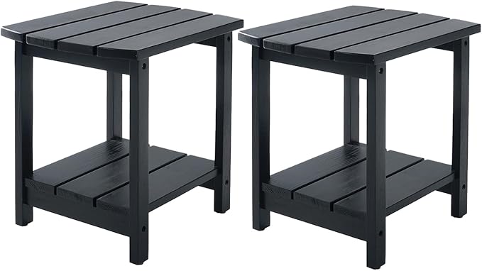 Adirondack Side Table, Double Outdoor Side Tables 18" Solid End Tables, Small Outdoor Coffee Table Pine Wood Weather Resistant for Patio, Backyard,Pool (18-Black, Set of 2)