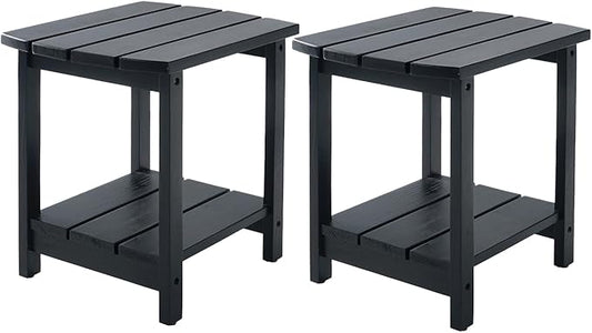 Adirondack Side Table, Double Outdoor Side Tables 18" Solid End Tables, Small Outdoor Coffee Table Pine Wood Weather Resistant for Patio, Backyard,Pool (18-Black, Set of 2)