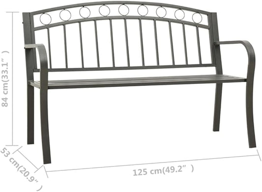 Garden Bench 125 cm 3-Seater Grey Powder-Coated Steel Frame for Patio and Outdoor Seating with Durable Construction and Easy Maintenance