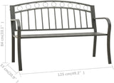 Garden Bench 125 cm 3-Seater Grey Powder-Coated Steel for Patio Outdoor Seating Durable Construction Easy to Clean - Photo 2