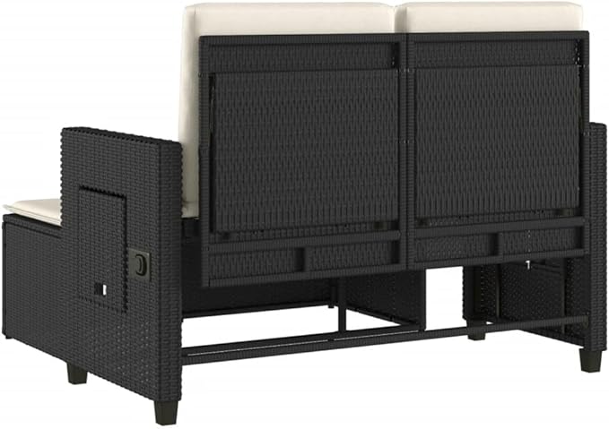 Reclining Patio Bench with Cushions Black Poly Rattan Garden Bench Deck Bench Porch Bench Outdoor Bench for patios - Photo 6