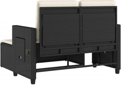 Reclining Patio Bench with Cushions Black Poly Rattan Garden Bench Deck Bench Porch Bench Outdoor Bench for patios, Gardens, Decks