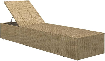 Adjustable Brown Rattan Chaise Lounge 77.9"x23.6" Foldable Outdoor Recliner with PE Rattan & Cushion for Poolside, Patio, Garden & Sunbathing