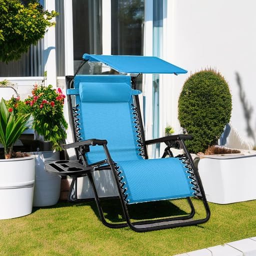 Best Choice Products Folding Zero Gravity Outdoor Recliner Patio Lounge Chair w/Adjustable Canopy Shade, Headrest - Photo 2