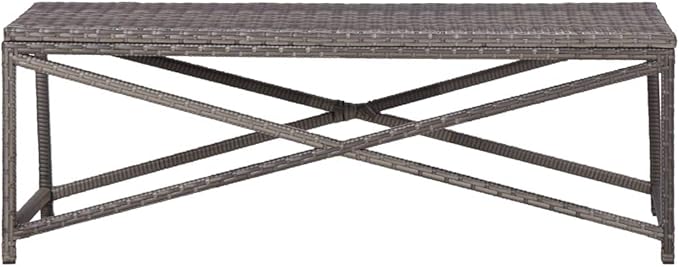 47.2 Inch Outdoor Garden Bench, Weather-Resistant PE Rattan Patio Seating with Powder-Coated Steel Frame, Modern Grey Bench for Backyard, Deck, and Conservatory