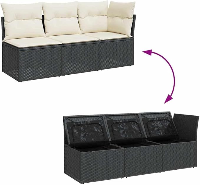 3-Seater Garden Sofa in Black and Cream White, Modern Outdoor Furniture with Modular Design, Weather-Resistant Poly Rattan and Comfortable Cushions for Patio, Balcony,