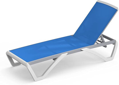 Domi Patio Chaise Lounge Chair Set of 3,Outdoor Aluminum Polypropylene Sunbathing Chair with Adjustable Backrest,Arm,Side Table,for Beach,Yard,Balcony,Poolside(2 Blue Chairs + 1 Side Table)