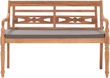 Outdoor Bench with Dark Grey Cushion, Solid Teak Wood Construction - Photo 3