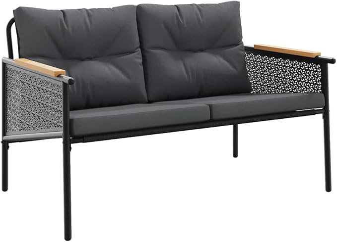 Modern 5-Piece Balcony Furniture Set Black, Outdoor Patio Bistro with Cushions, Powder-Coated Steel Garden Conversation Set for Small Spaces, Balcony, Terrace, Porch