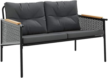 5-Piece Balcony Furniture Set Black, Modern Outdoor Patio Furniture with Powder-Coated Steel Frame & Comfy Cushions, Space-Saving Design for Small Balcony, Garden, or Terrace