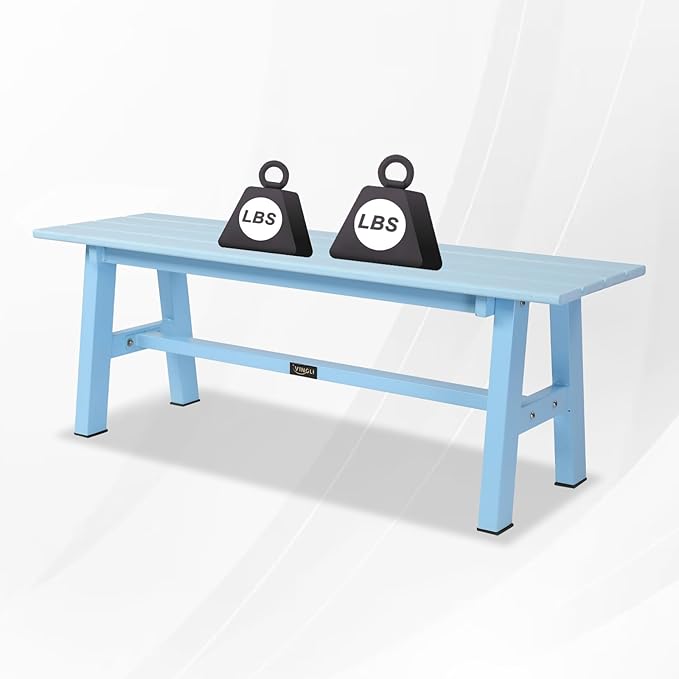 47inch Outdoor Bench Garden Bench HDPE Porch Bench w/Metal Legs, Poly Lumber Patio Bench, 660 LBS Capacity Outdoor Backless Bench